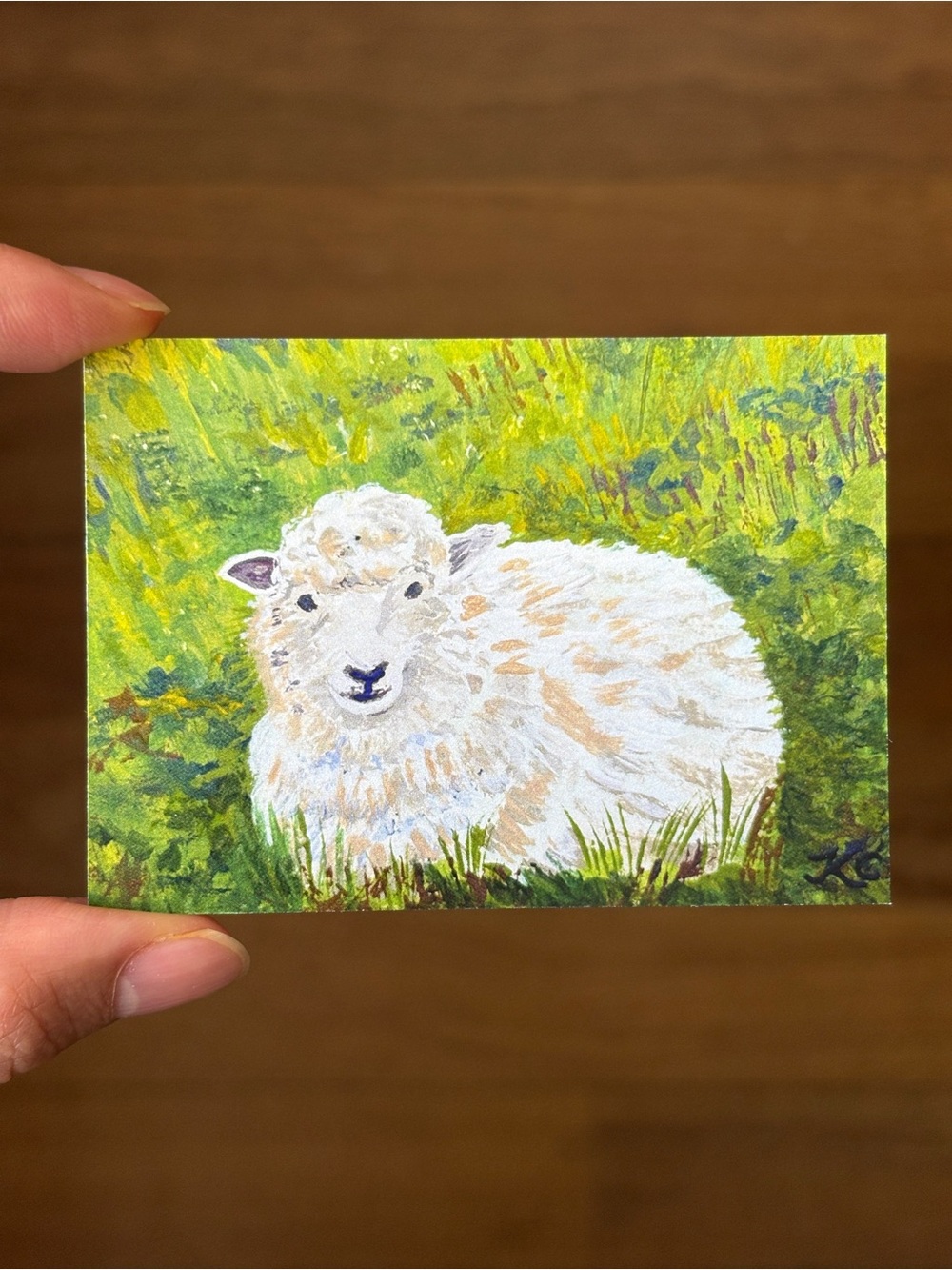 ACEO PRINT of Original Painting Hills Landscape Sheep 2 of 2 - PaperTrailbyKC